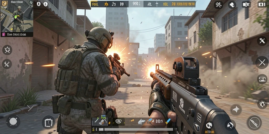 Tangkapan layar gameplay <strong>9SL</strong> yang menunjukkan aksi tembak-menembak yang mendebarkan.