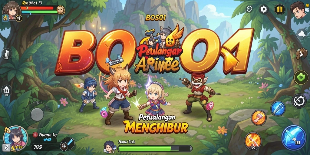 Screenshot gameplay BOS01 yang menunjukkan pertarungan karakter Anime yang seru.