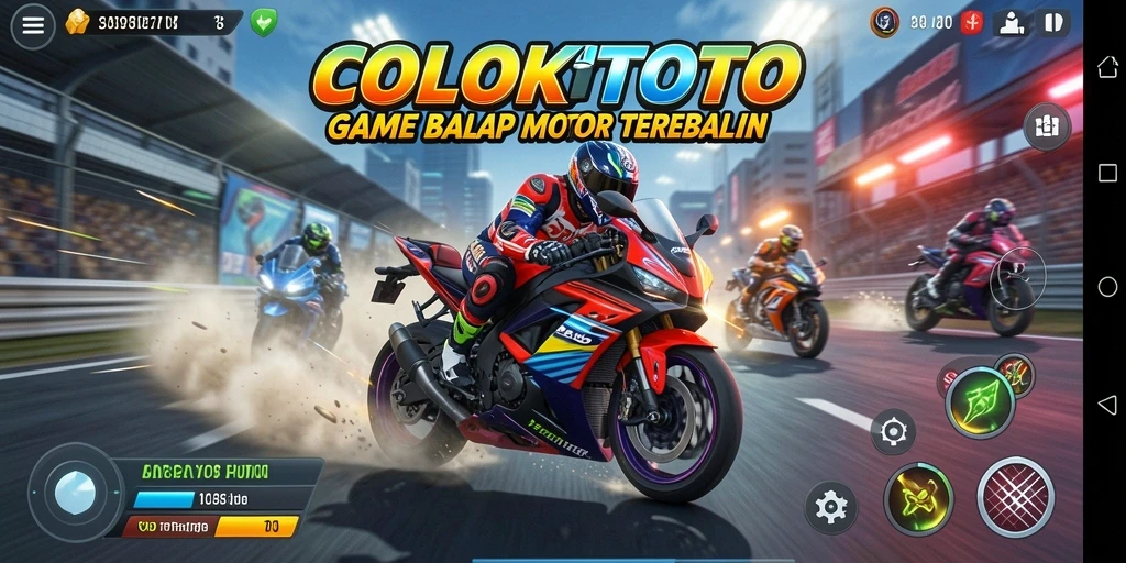Tangkapan layar utama COLOKTOTO menampilkan aksi balap motor yang mendebarkan.