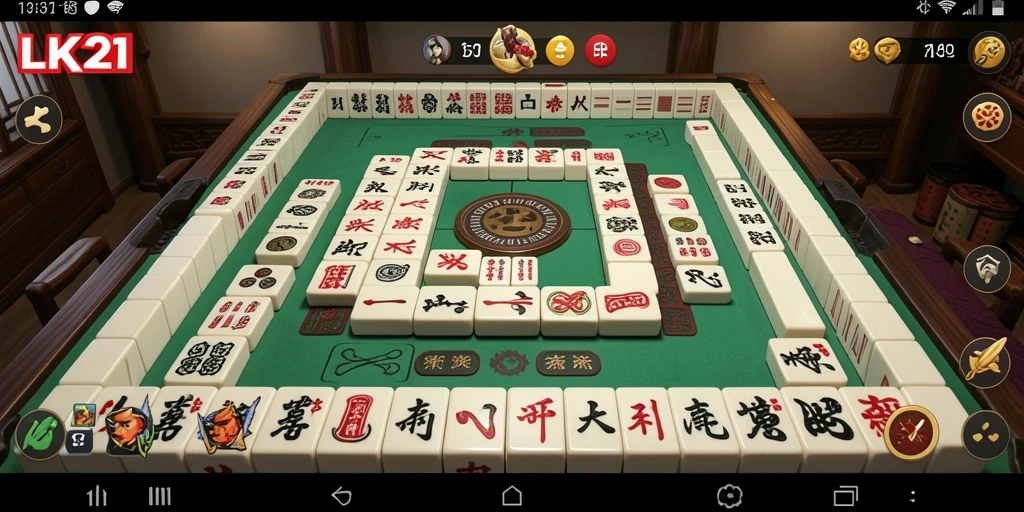 Tampilan gameplay seru di LK21 dengan ubin Mahjong.
