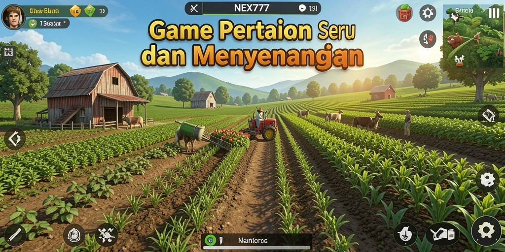 Tampilan gameplay NEX777 menampilkan pertanian yang dinamis dan interaktif.