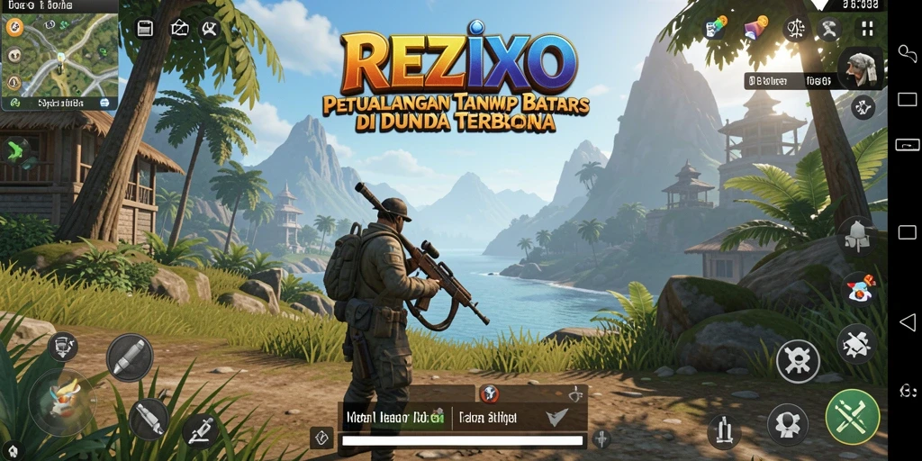 Tangkapan layar gameplay <strong>REZIXO</strong> yang menampilkan eksplorasi dunia terbuka yang luas.